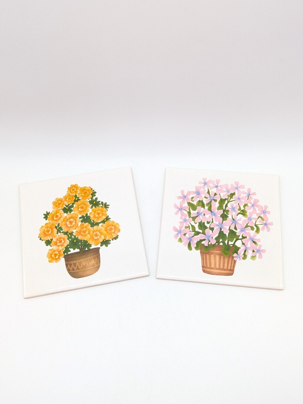 Vintage Orange Pink White Floral Ceramic Decorative Wall Hanging Tiles